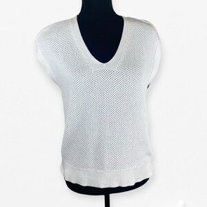 LOFT Chic White V-Neck Knit Sweater for Women M